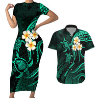 Polynesian Hawaii Couples Short Sleeve Bodycon Dress and Hawaiian Shirt Lanai Islands with Pacific Plumeria Turquoise Vibe LT9 Turquoise - Polynesian Pride