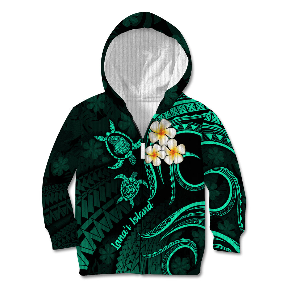 Polynesian Hawaii Kid Hoodie Lanai Islands with Pacific Plumeria Turquoise Vibe LT9 Zip Hoodie Turquoise - Polynesian Pride