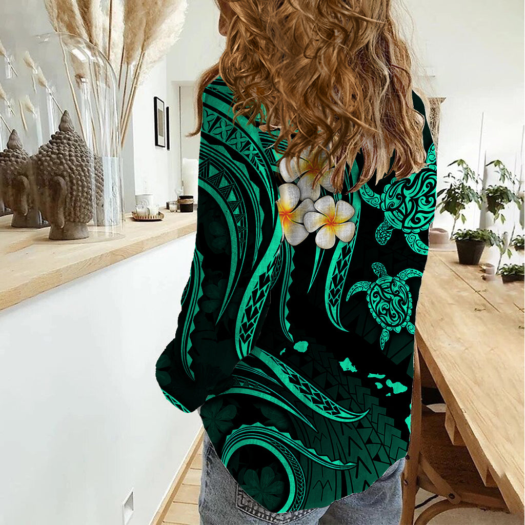 Polynesian Hawaii Women Casual Shirt Lanai Islands with Pacific Plumeria Turquoise Vibe LT9 - Polynesian Pride