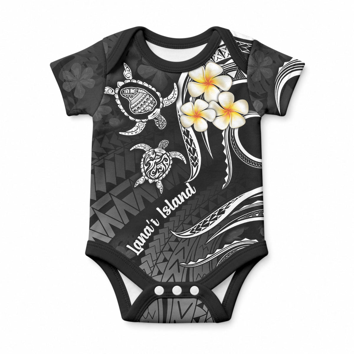 Polynesian Hawaii Lanai Islands Baby Onesie with Pacific Plumeria White Vibe LT9 White - Polynesian Pride