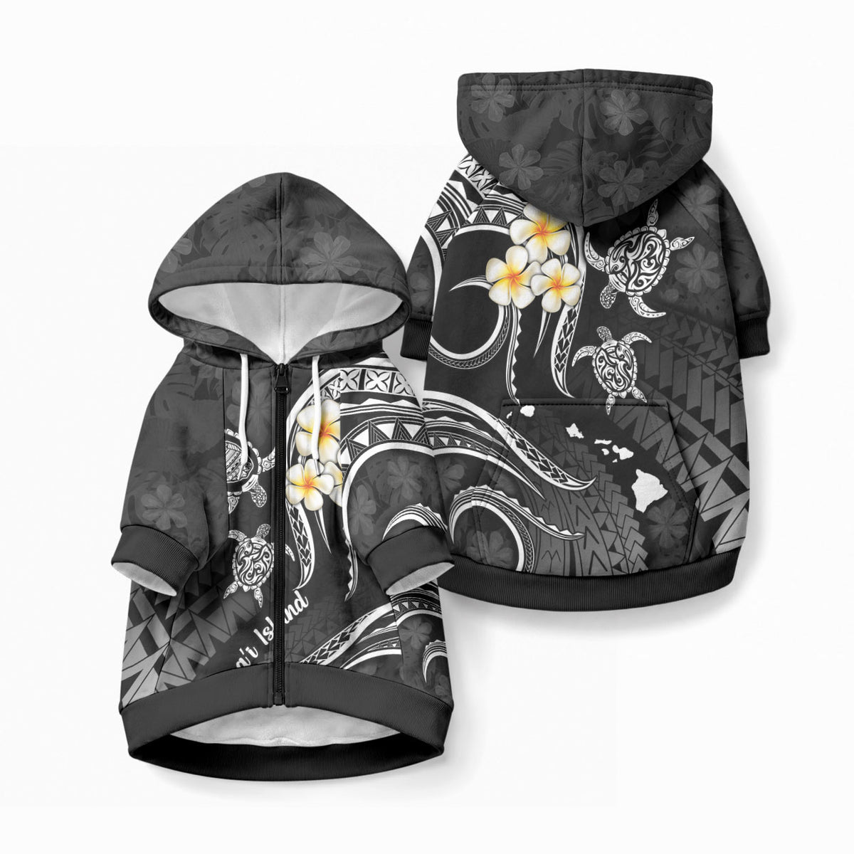 Polynesian Hawaii Lanai Islands Pet Hoodie with Pacific Plumeria White Vibe LT9 Zip-up White - Polynesian Pride