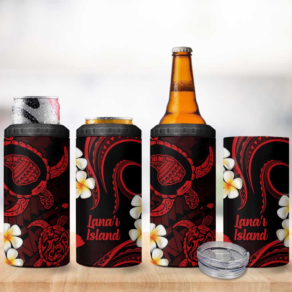 Hawaii Lanaʻi Islands Pacific Plumeria 4 in 1 Can Cooler Tumbler Red Polynesian Tattoo