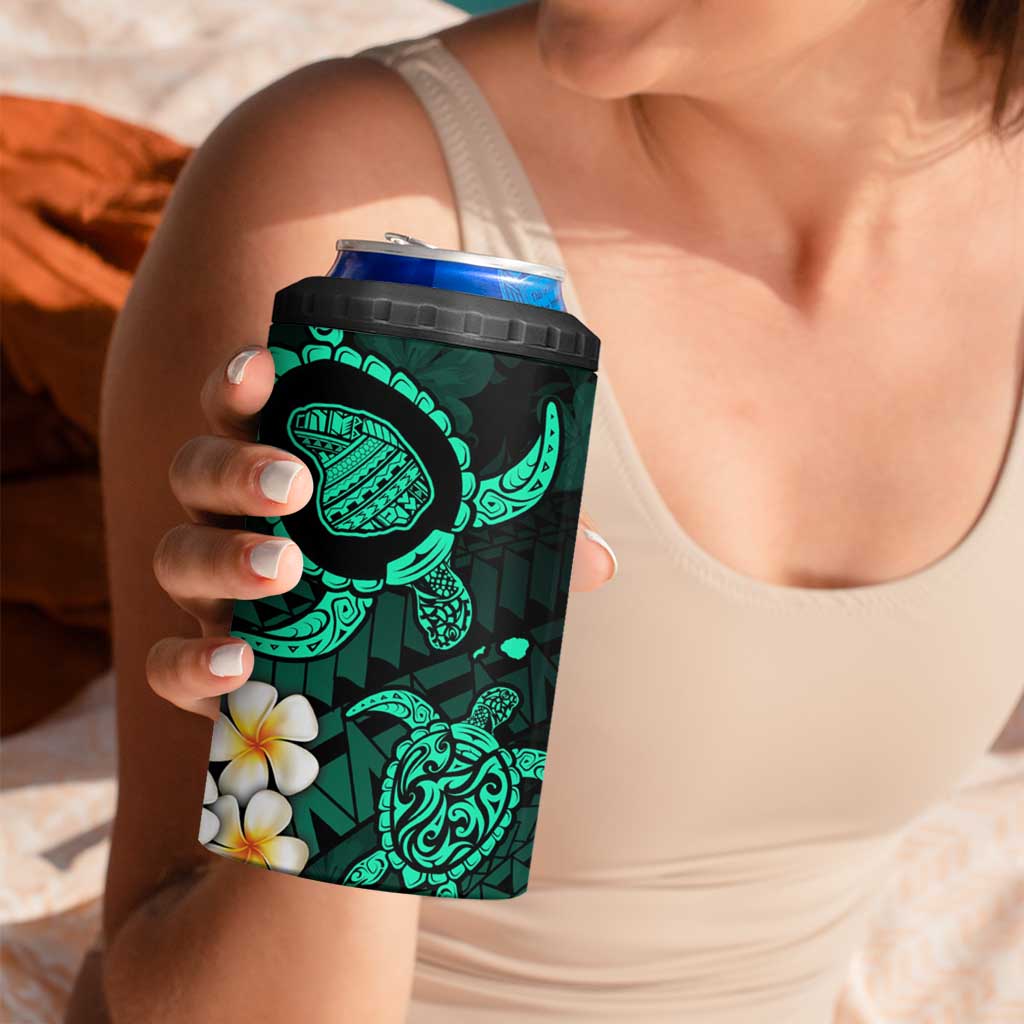 Hawaii Lanai Islands Pacific Plumeria 4 in 1 Can Cooler Tumbler Turquoise Polynesian Tattoo LT9 - Polynesian Pride