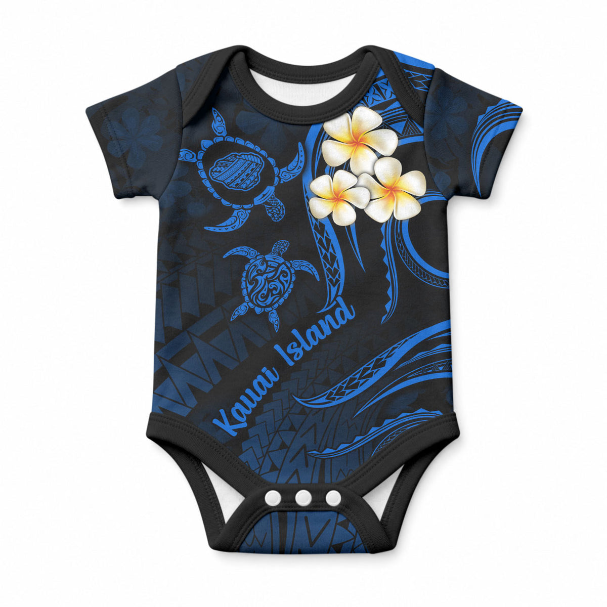Hawaii Kauai Islands Baby Onesie Polynesian Sunset Plumeria LT9 Blue - Polynesian Pride