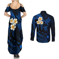 Hawaii Couples Summer Maxi Dress and Long Sleeve Button Shirts Kauai Islands Polynesian Sunset Plumeria LT9 - Polynesian Pride