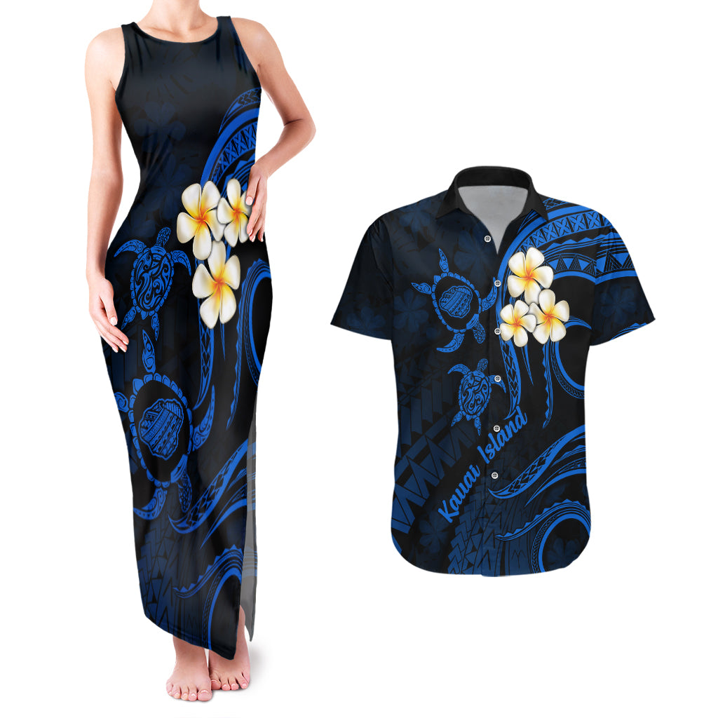 Hawaii Couples Matching Tank Maxi Dress And Hawaiian Shirt Kauai Islands Polynesian Sunset Plumeria LT9 Blue - Polynesian Pride
