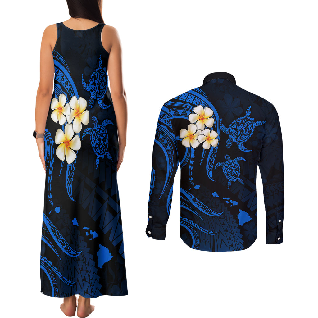 Hawaii Couples Matching Tank Maxi Dress and Long Sleeve Button Shirts Kauai Islands Polynesian Sunset Plumeria LT9 - Polynesian Pride