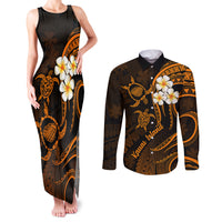 Hawaii Couples Matching Tank Maxi Dress and Long Sleeve Button Shirts Kauai Islands Polynesian Sunset Plumeria Gold Vibe LT9 Gold - Polynesian Pride