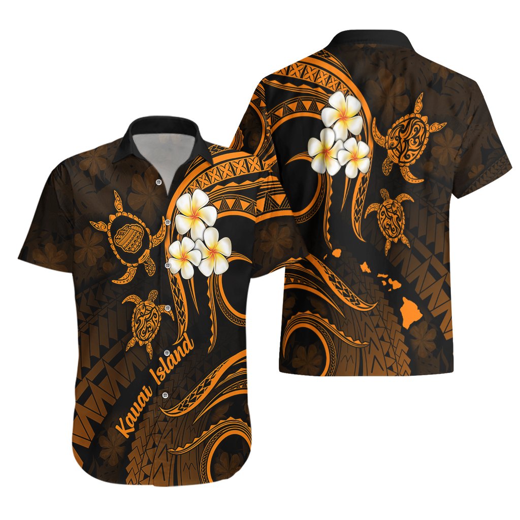 Hawaii Hawaiian Shirt Kauai Islands Polynesian Sunset Plumeria Gold Vibe LT9 - Polynesian Pride