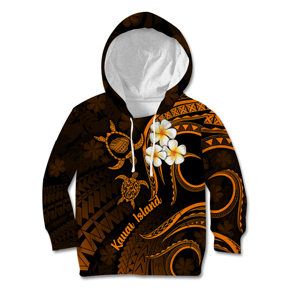 Hawaii Kid Hoodie Kauai Islands Polynesian Sunset Plumeria Gold Vibe LT9 Gold - Polynesian Pride