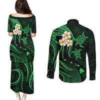 Hawaii Couples Puletasi Dress and Long Sleeve Button Shirts Kauai Islands Polynesian Sunset Plumeria Green Vibe LT9 - Polynesian Pride