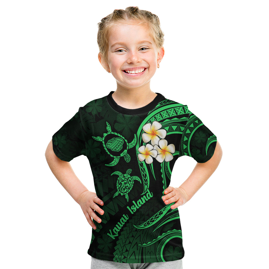 Hawaii Kid T Shirt Kauai Islands Polynesian Sunset Plumeria Green Vibe LT9 Green - Polynesian Pride