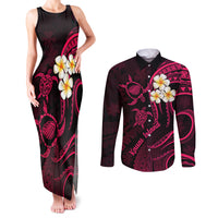 Hawaii Couples Matching Tank Maxi Dress and Long Sleeve Button Shirts Kauai Islands Polynesian Sunset Plumeria Pink Vibe LT9 Pink - Polynesian Pride