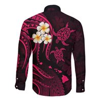 Hawaii Long Sleeve Button Shirt Kauai Islands Polynesian Sunset Plumeria Pink Vibe LT9 - Polynesian Pride