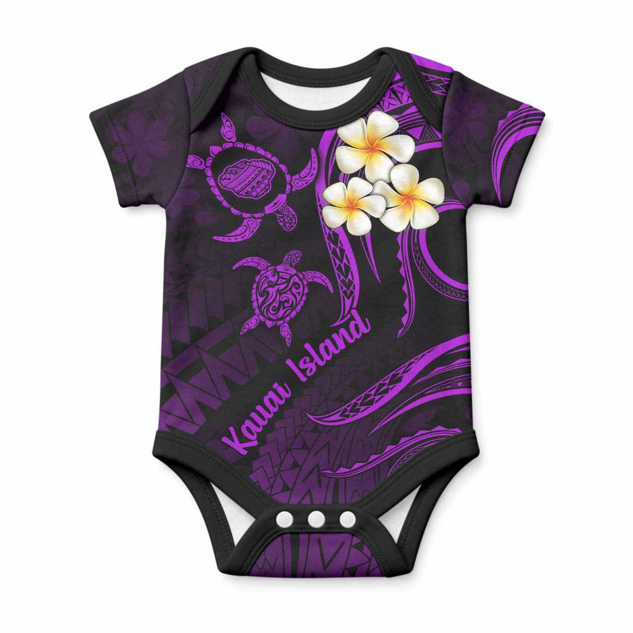 Polynesian Hawaii Kauai Islands Baby Onesie with Pacific Plumeria Purple Vibe LT9 Purple - Polynesian Pride