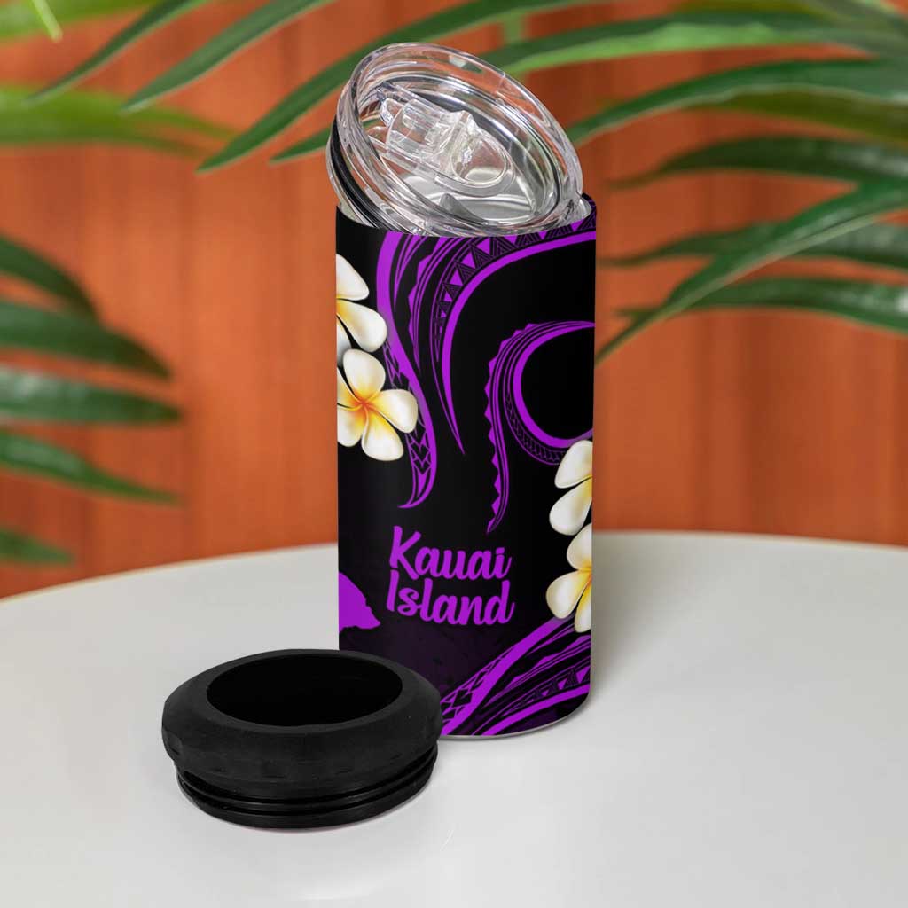 Hawaii Kauai Islands Pacific Plumeria 4 in 1 Can Cooler Tumbler Purple Polynesian Tattoo