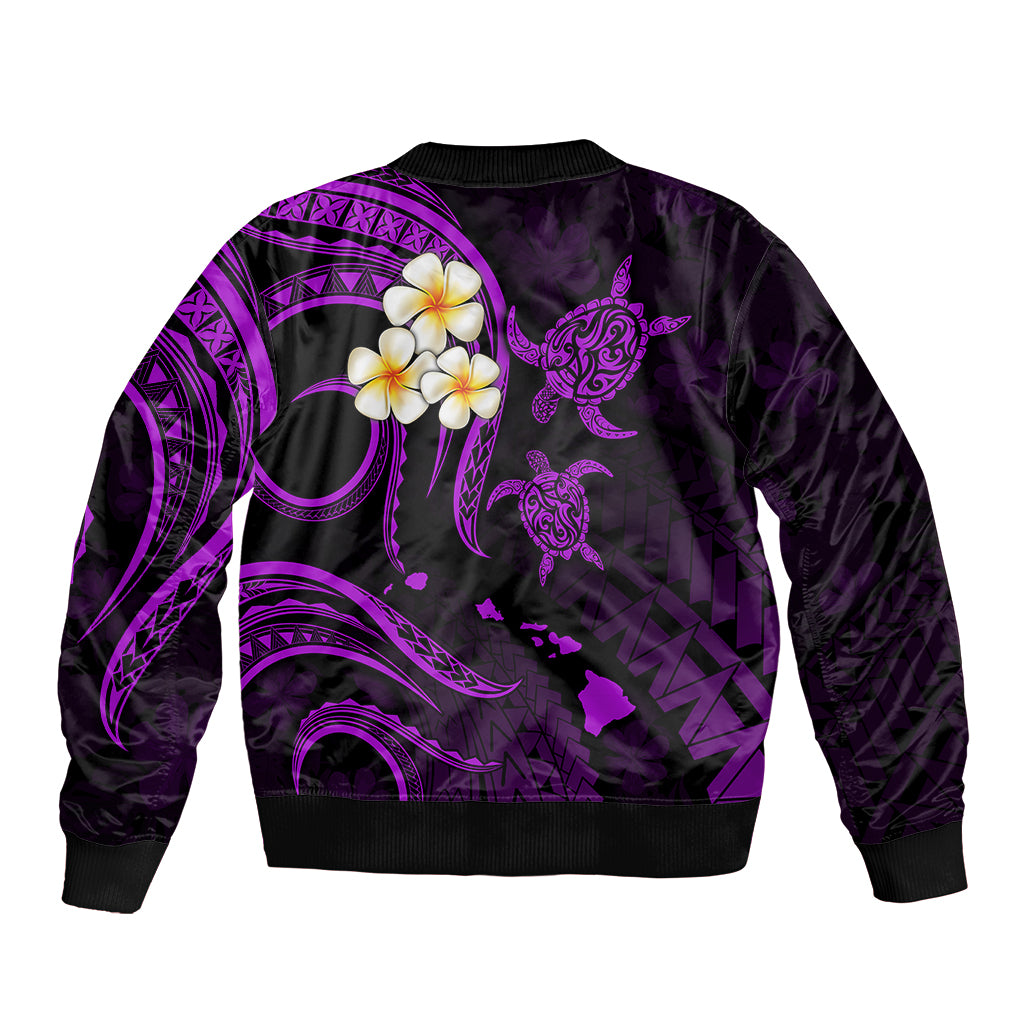 Polynesian Hawaii Sleeve Zip Bomber Jacket Kauai Islands with Pacific Plumeria Purple Vibe LT9 - Polynesian Pride