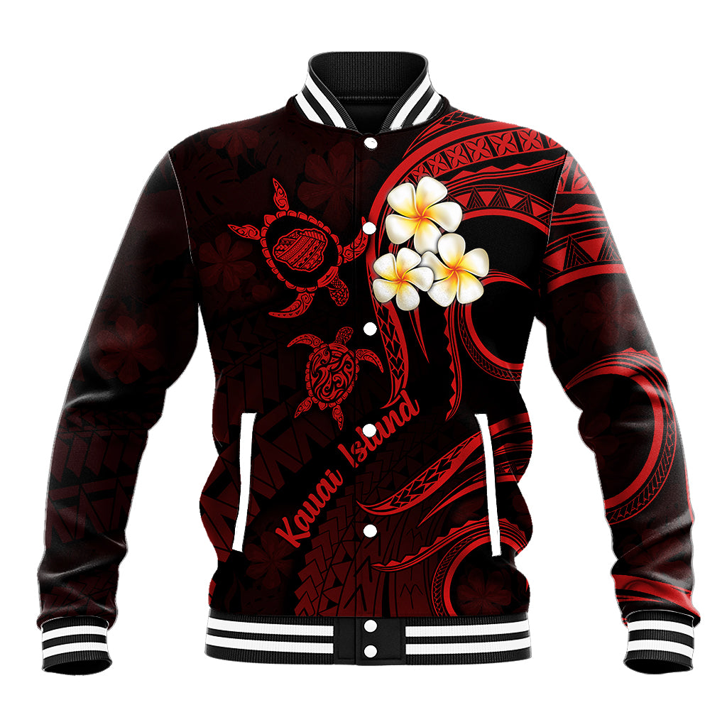 Polynesian Hawaii Baseball Jacket Kauai Islands with Pacific Plumeria Red Vibe LT9 Unisex Red - Polynesian Pride