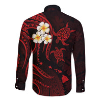 Polynesian Hawaii Long Sleeve Button Shirt Kauai Islands with Pacific Plumeria Red Vibe LT9 - Polynesian Pride