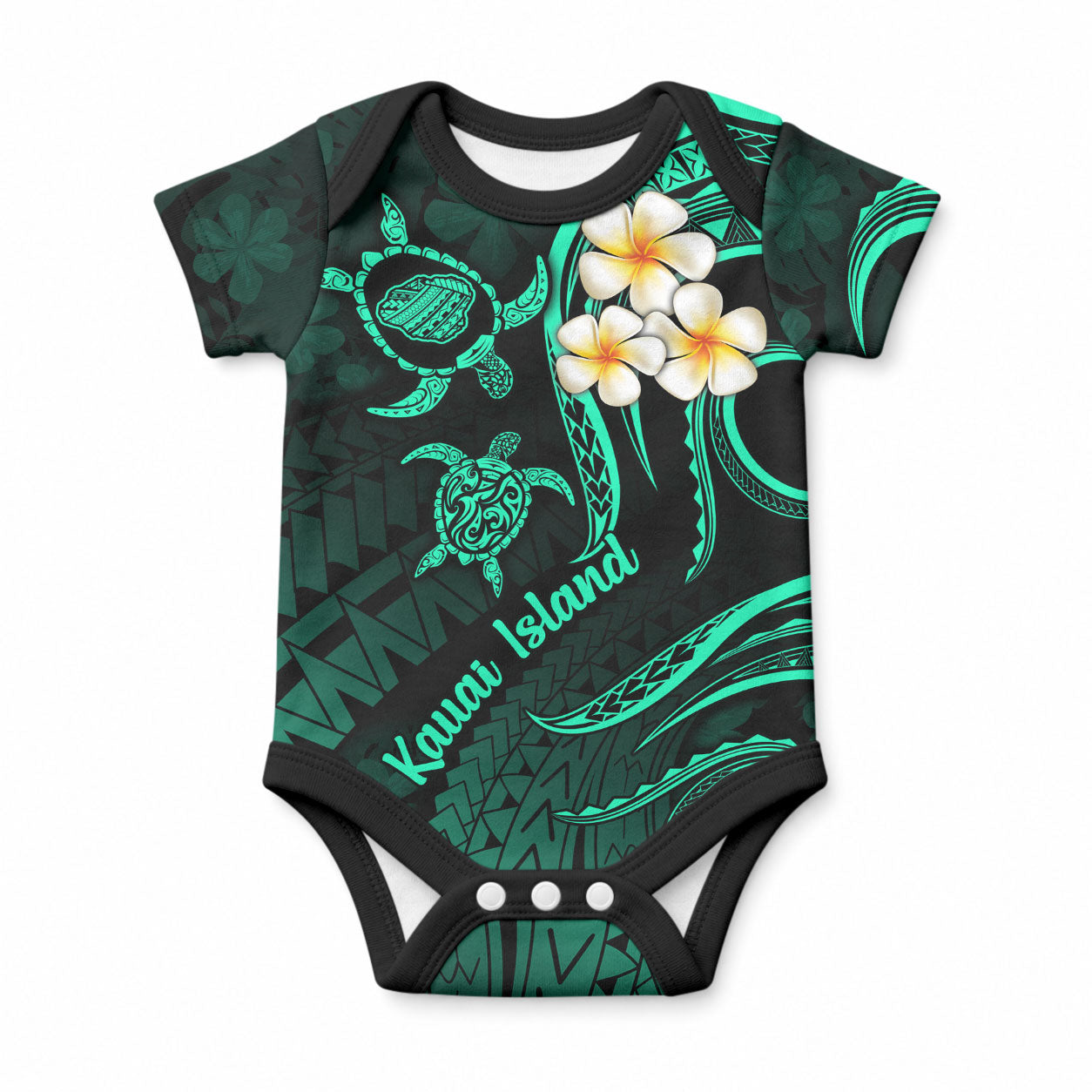 Polynesian Hawaii Kauai Islands Baby Onesie with Pacific Plumeria Turquoise Vibe LT9 Turquoise - Polynesian Pride