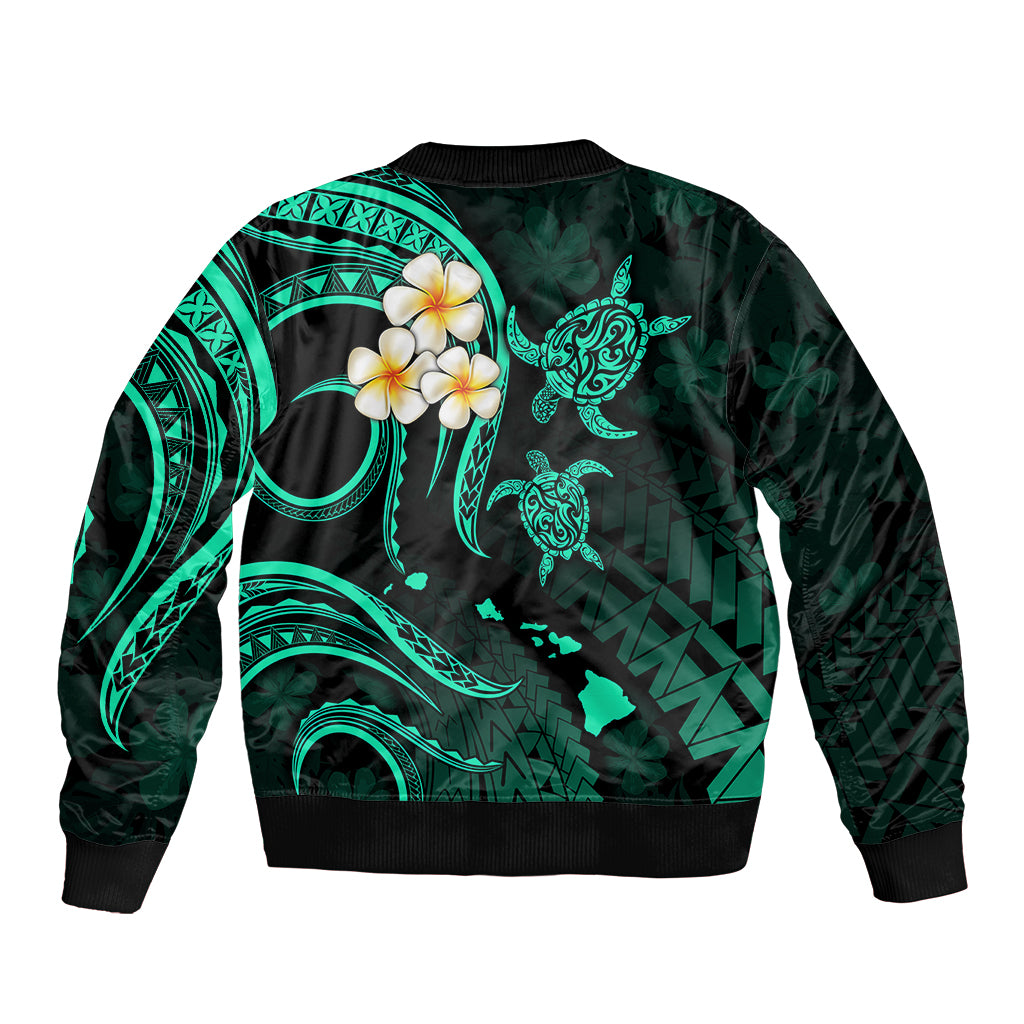 Polynesian Hawaii Sleeve Zip Bomber Jacket Kauai Islands with Pacific Plumeria Turquoise Vibe LT9 - Polynesian Pride