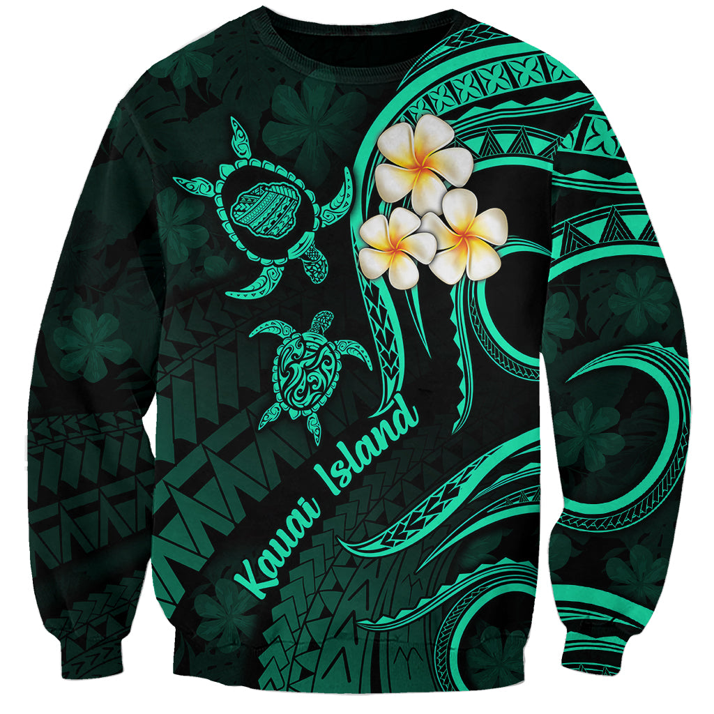 Polynesian Hawaii Sweatshirt Kauai Islands with Pacific Plumeria Turquoise Vibe LT9 Unisex Turquoise - Polynesian Pride