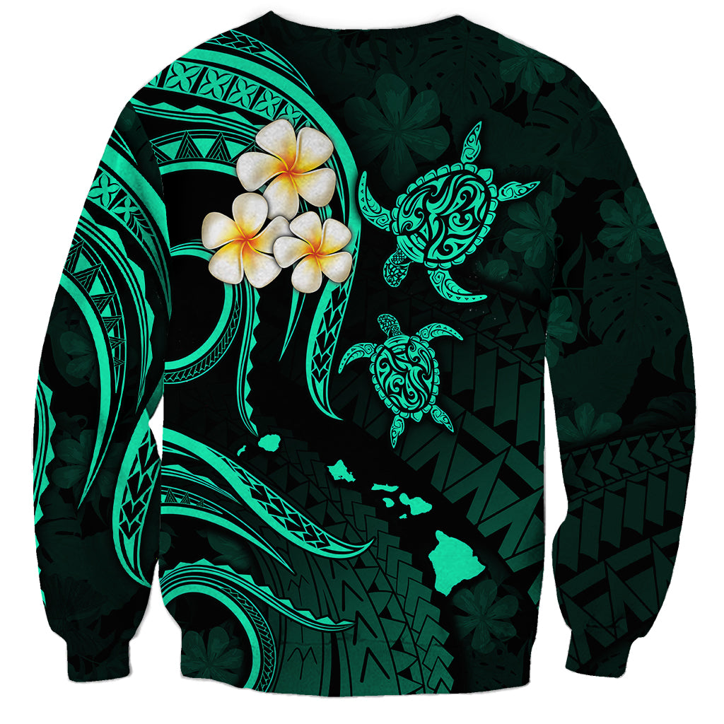 Polynesian Hawaii Sweatshirt Kauai Islands with Pacific Plumeria Turquoise Vibe LT9 - Polynesian Pride
