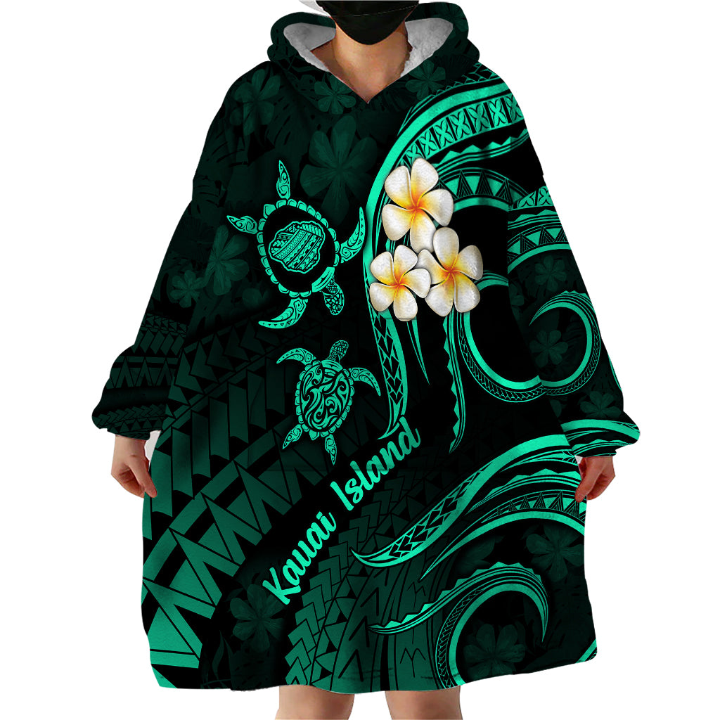 Polynesian Hawaii Wearable Blanket Hoodie Kauai Islands with Pacific Plumeria Turquoise Vibe LT9 - Polynesian Pride