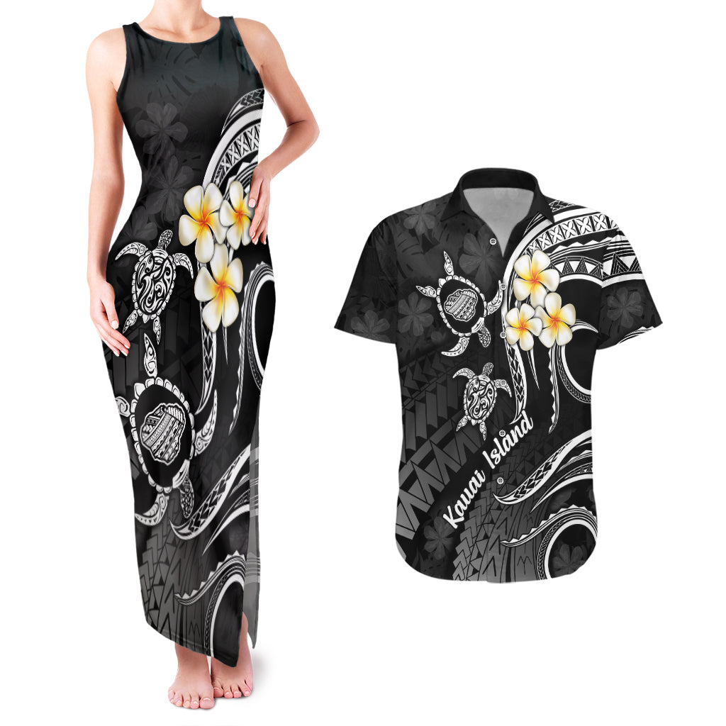 Polynesian Hawaii Couples Matching Tank Maxi Dress And Hawaiian Shirt Kauai Islands with Pacific Plumeria White Vibe LT9 White - Polynesian Pride