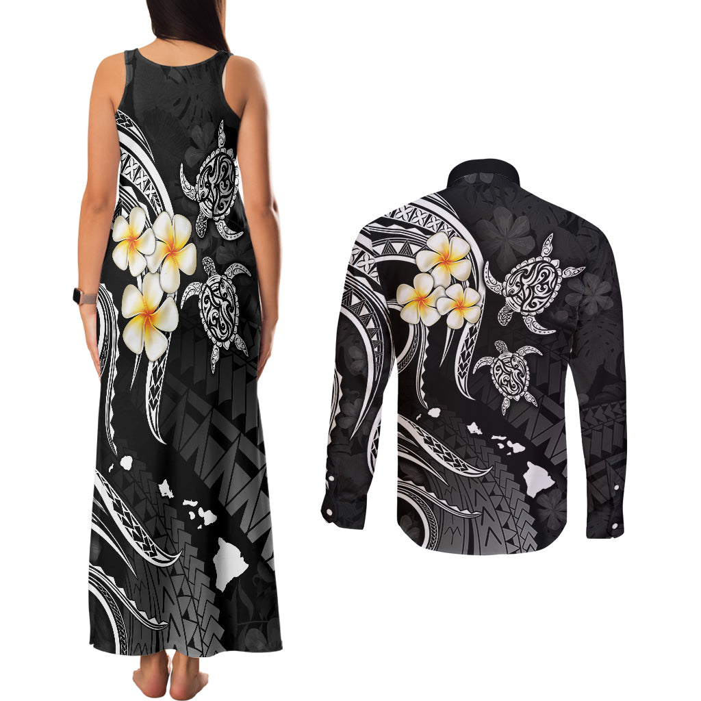 Polynesian Hawaii Couples Matching Tank Maxi Dress and Long Sleeve Button Shirts Kauai Islands with Pacific Plumeria White Vibe LT9 - Polynesian Pride