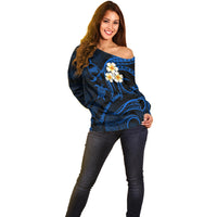 Hawaii Off Shoulder Sweater Kahoolawe Islands Polynesian Sunset Plumeria LT9 - Polynesian Pride