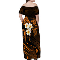 Hawaii Off Shoulder Maxi Dress Kahoolawe Islands Polynesian Sunset Plumeria Gold Vibe LT9 - Polynesian Pride