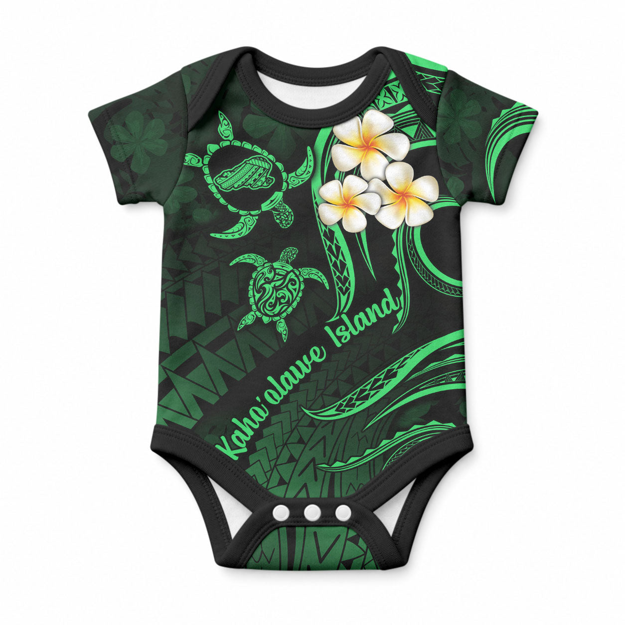 Hawaii Kahoolawe Islands Baby Onesie Polynesian Sunset Plumeria Green Vibe LT9 Green - Polynesian Pride