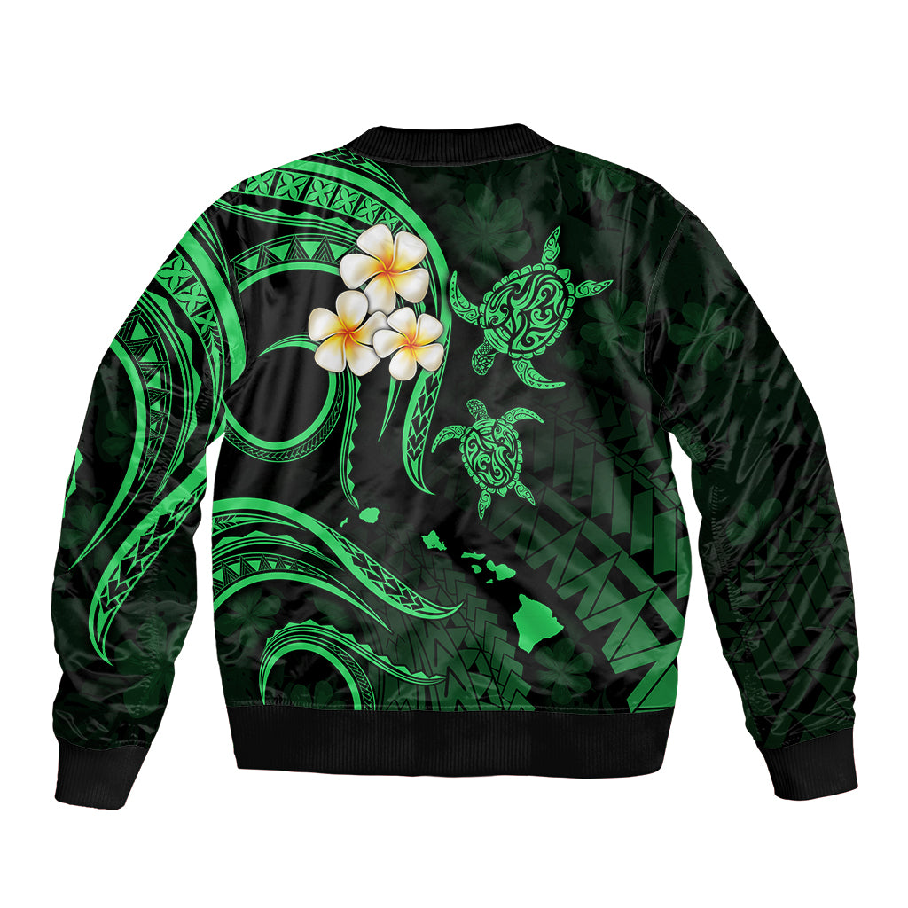 Hawaii Bomber Jacket Kahoolawe Islands Polynesian Sunset Plumeria Green Vibe LT9 - Polynesian Pride