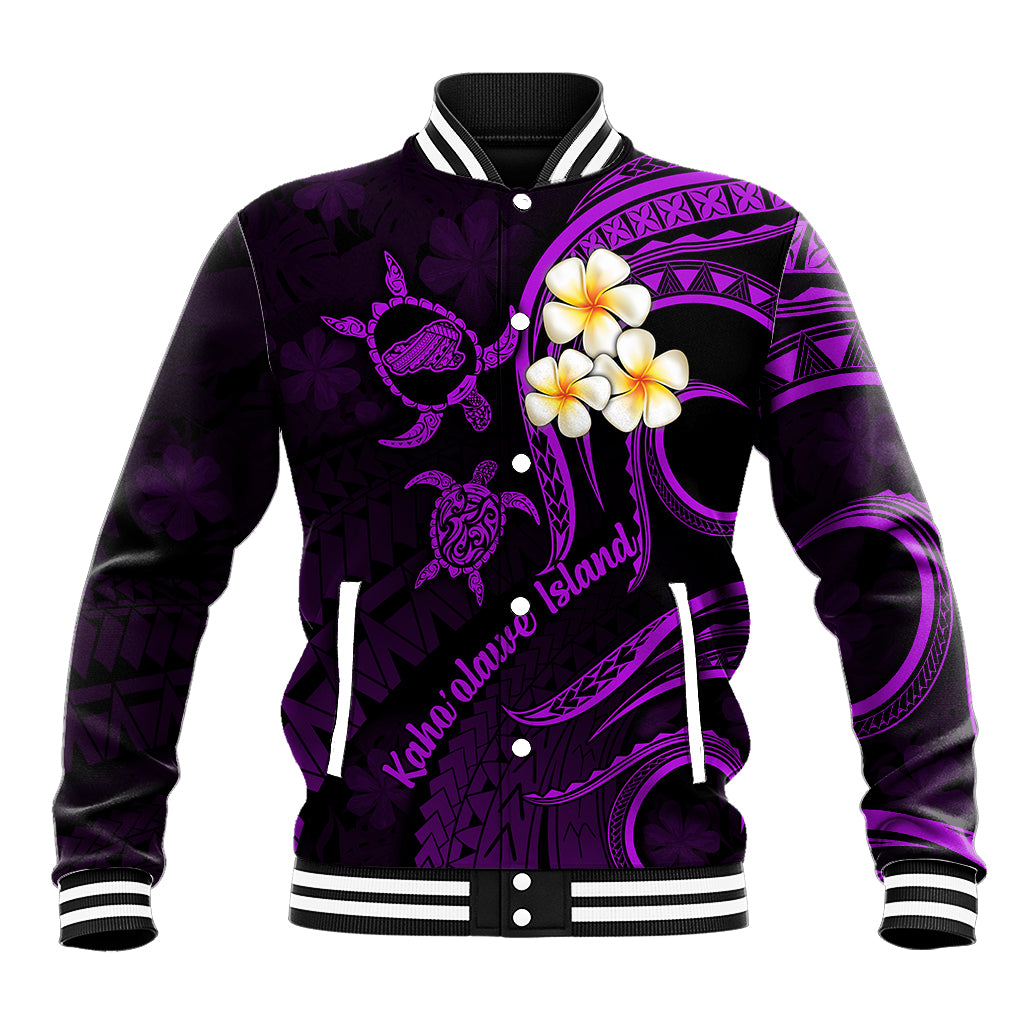 Polynesian Hawaii Baseball Jacket Kahoolawe Islands with Pacific Plumeria Purple Vibe LT9 Unisex Purple - Polynesian Pride