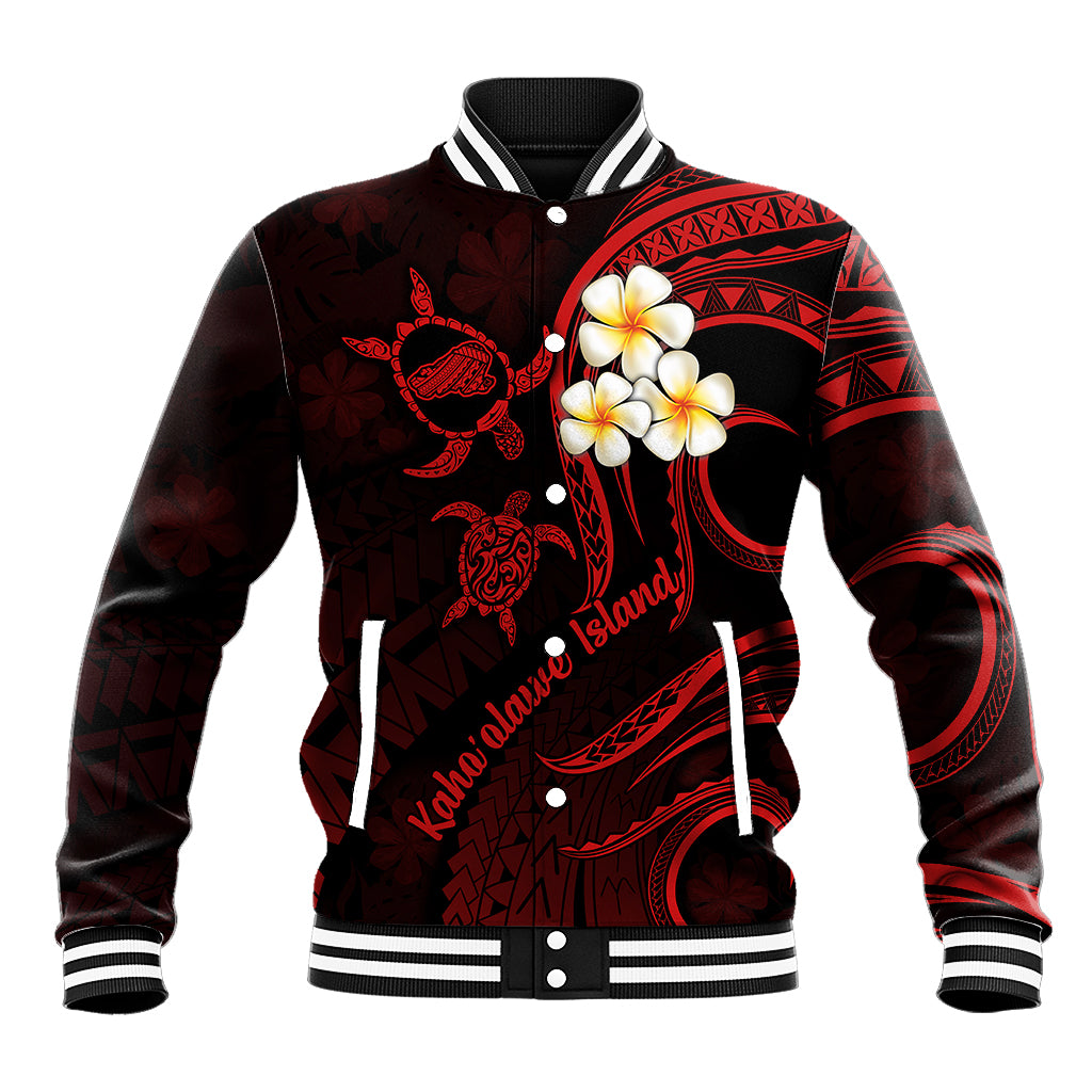 Polynesian Hawaii Baseball Jacket Kahoolawe Islands with Pacific Plumeria Red Vibe LT9 Unisex Red - Polynesian Pride