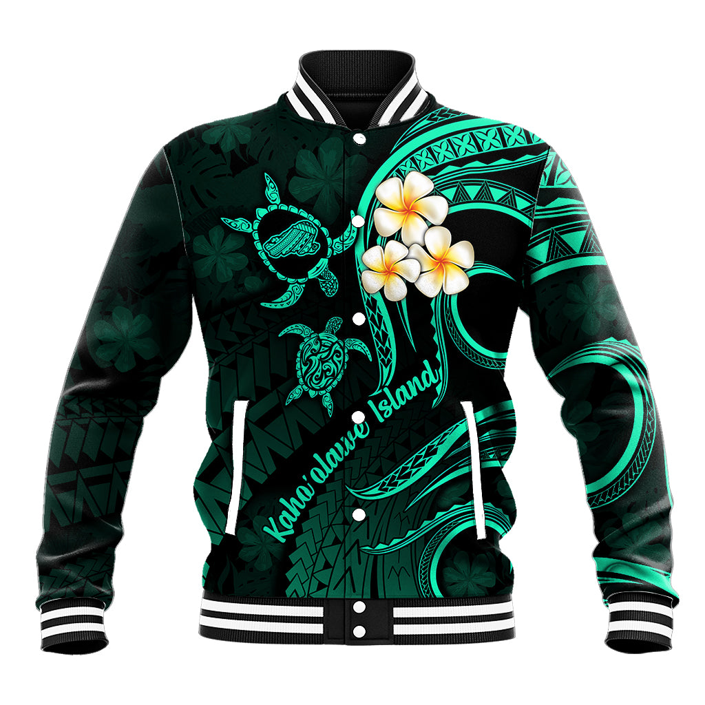 Polynesian Hawaii Baseball Jacket Kahoolawe Islands with Pacific Plumeria Turquoise Vibe LT9 Unisex Turquoise - Polynesian Pride