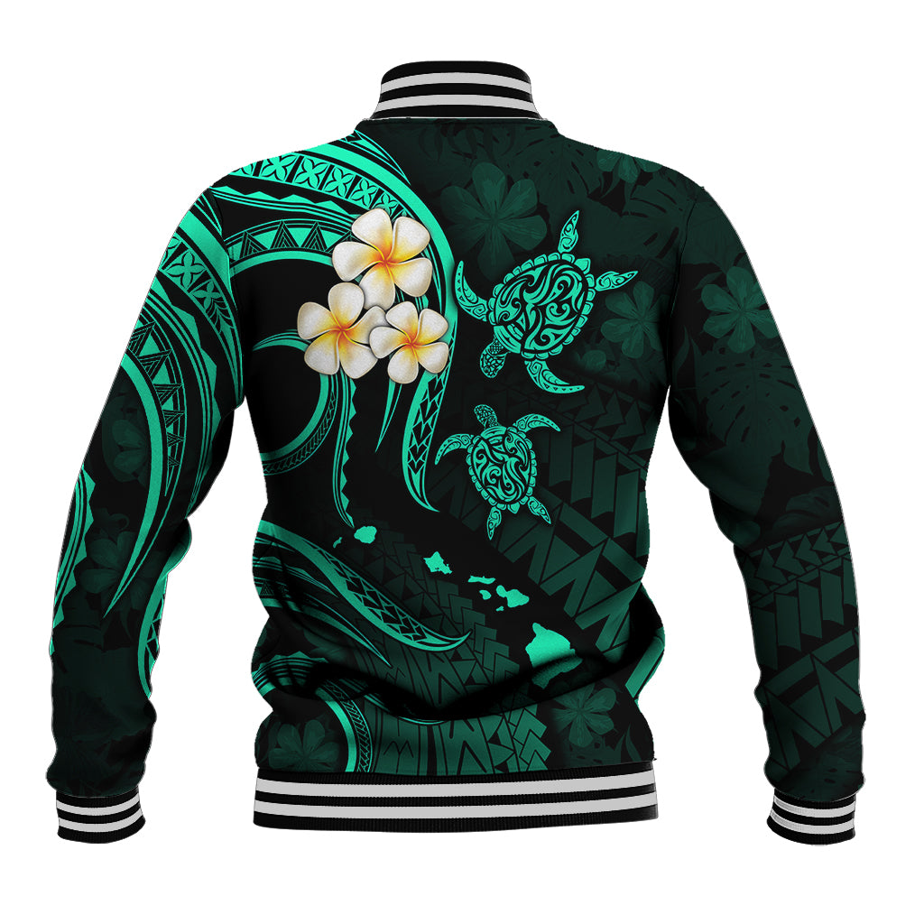 Polynesian Hawaii Baseball Jacket Kahoolawe Islands with Pacific Plumeria Turquoise Vibe LT9 - Polynesian Pride