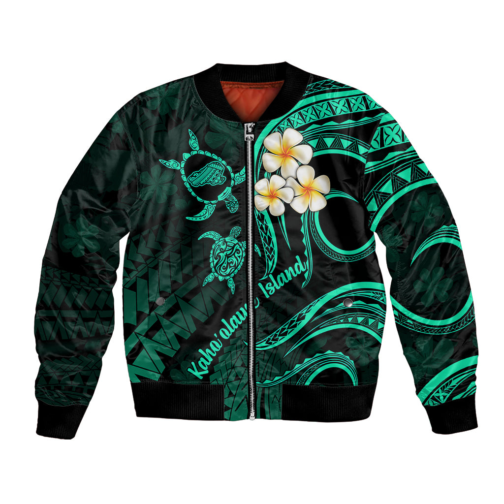 Polynesian Hawaii Bomber Jacket Kahoolawe Islands with Pacific Plumeria Turquoise Vibe LT9 Unisex Turquoise - Polynesian Pride