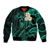 Polynesian Hawaii Bomber Jacket Kahoolawe Islands with Pacific Plumeria Turquoise Vibe LT9 Unisex Turquoise - Polynesian Pride