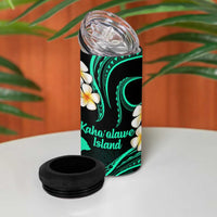 Hawaii Kahoolawe Islands Pacific Plumeria 4 in 1 Can Cooler Tumbler Turquoise Polynesian Tattoo