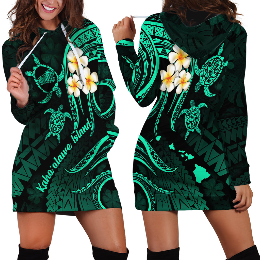 Polynesian Hawaii Hoodie Dress Kahoolawe Islands with Pacific Plumeria Turquoise Vibe LT9 - Polynesian Pride