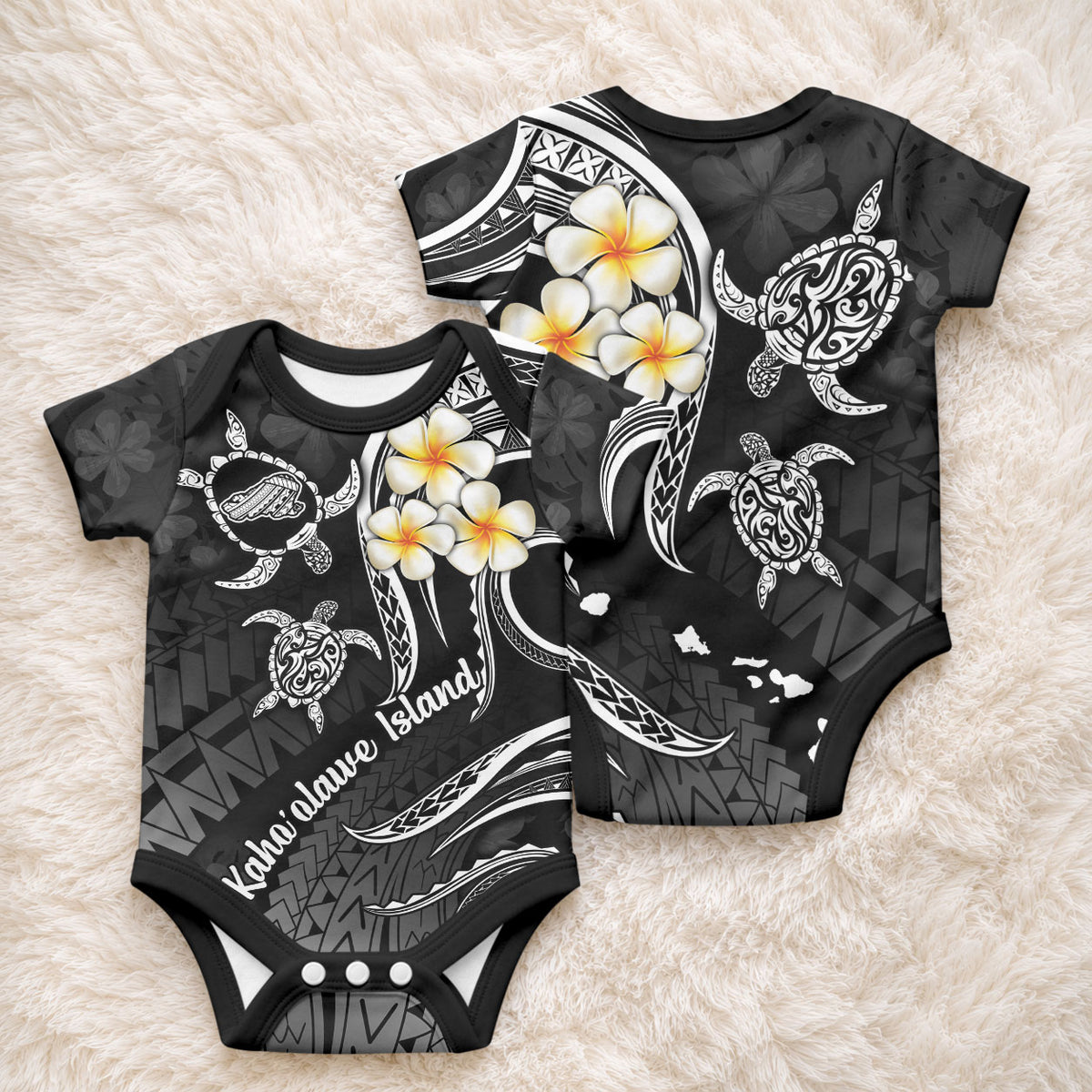 Polynesian Hawaii Kahoolawe Islands Baby Onesie with Pacific Plumeria White Vibe LT9 - Polynesian Pride