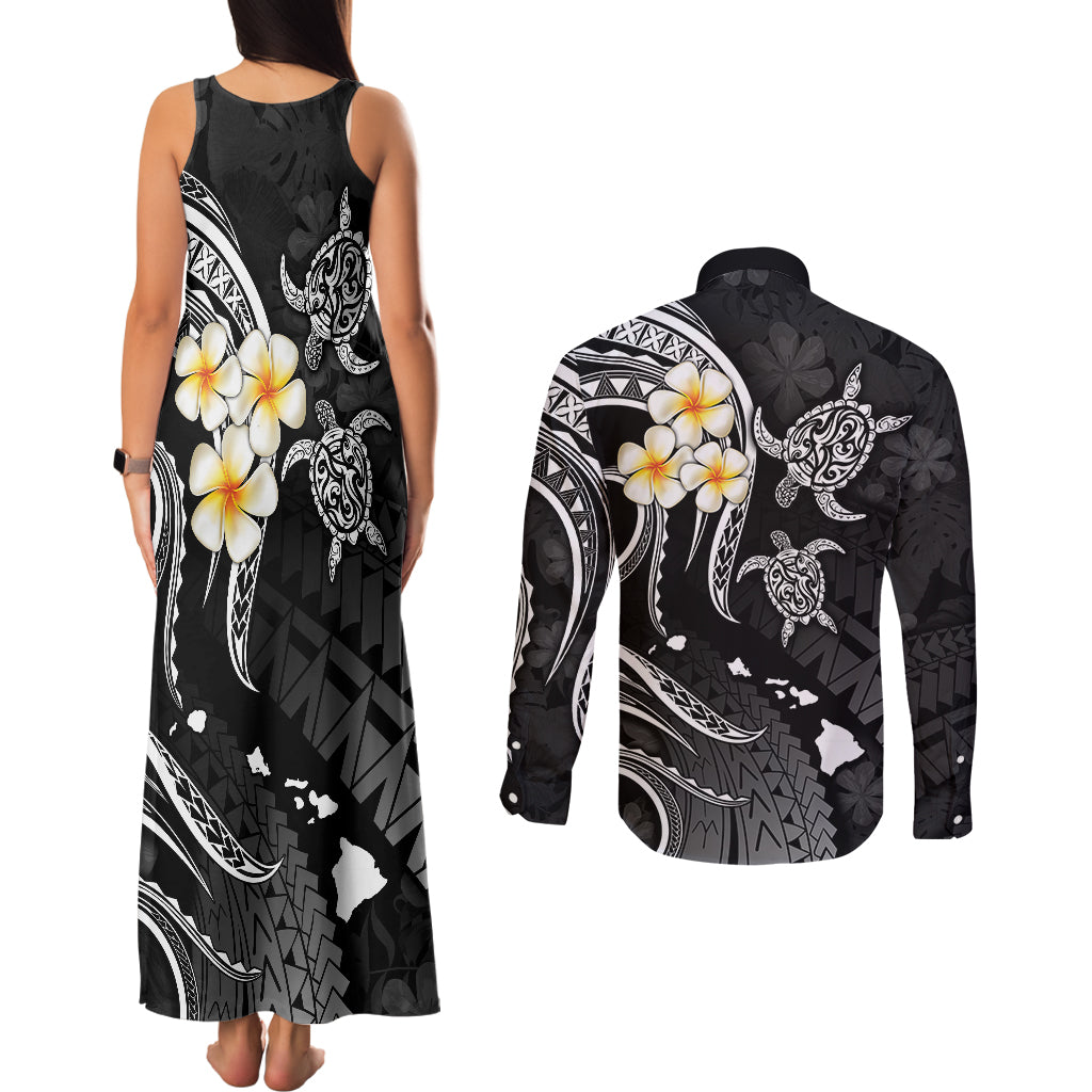 Polynesian Hawaii Couples Matching Tank Maxi Dress and Long Sleeve Button Shirts Kahoolawe Islands with Pacific Plumeria White Vibe LT9 - Polynesian Pride
