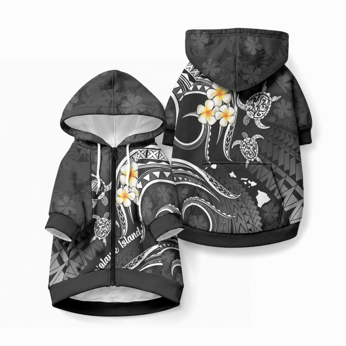 Polynesian Hawaii Kahoolawe Islands Pet Hoodie with Pacific Plumeria White Vibe LT9 Zip-up White - Polynesian Pride