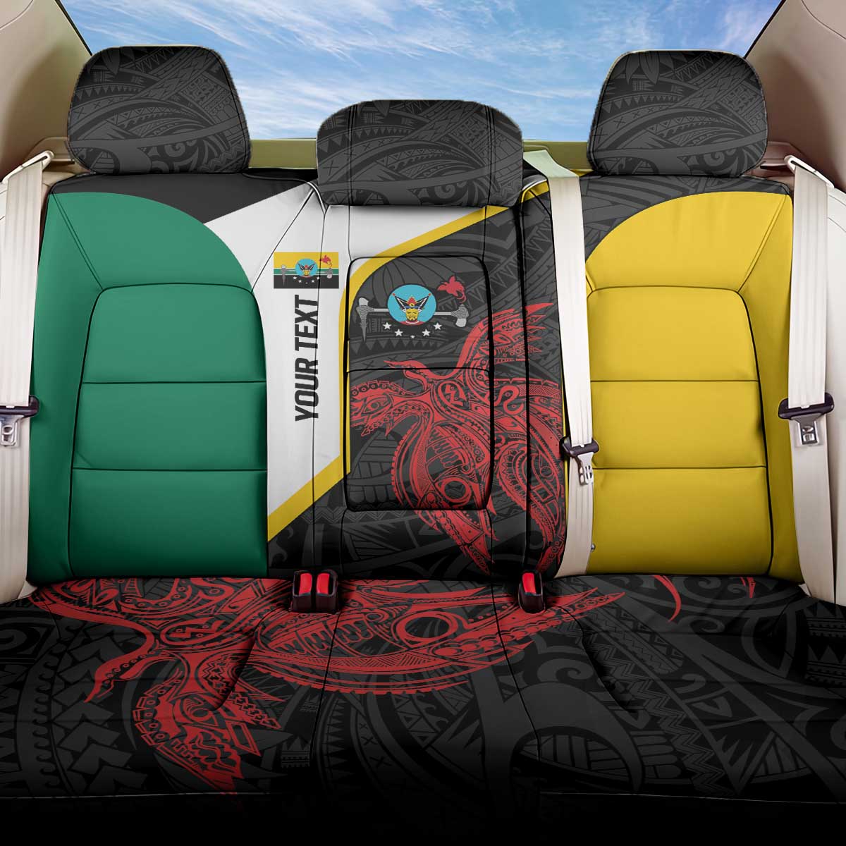 Personalised PNG Hela Province Back Car Seat Cover Bird of Paradise Tattoo Flag Motif - Polynesian Pride