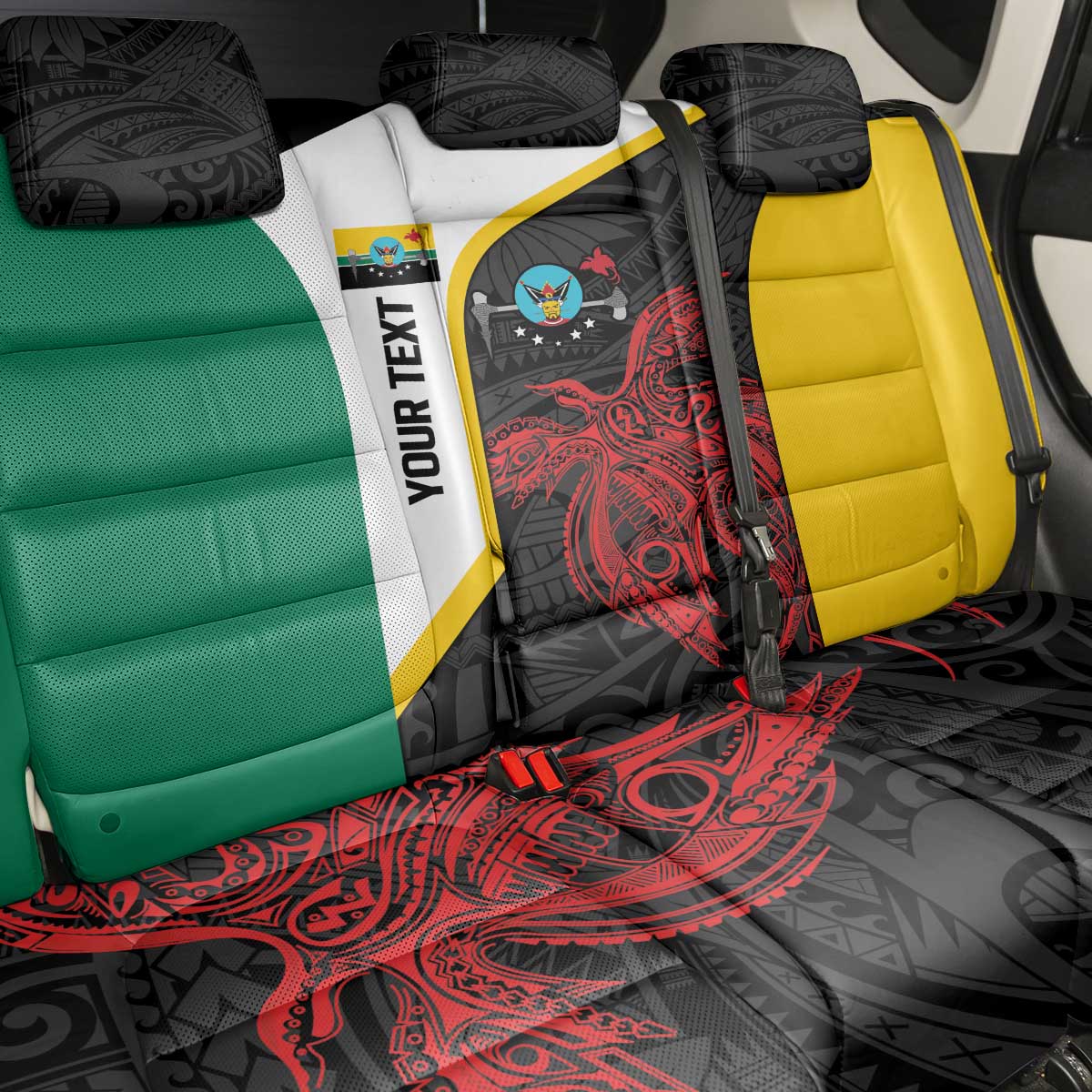 Personalised PNG Hela Province Back Car Seat Cover Bird of Paradise Tattoo Flag Motif LT9 - Polynesian Pride