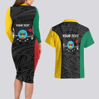 Personalised PNG Hela Province Couples Matching Long Sleeve Bodycon Dress and Hawaiian Shirt Bird of Paradise Tattoo Flag Motif LT9 - Polynesian Pride