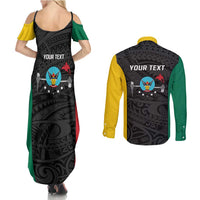Personalised PNG Hela Province Couples Matching Summer Maxi Dress and Long Sleeve Button Shirt Bird of Paradise Tattoo Flag Motif LT9 - Polynesian Pride
