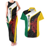 Personalised PNG Hela Province Couples Matching Tank Maxi Dress and Hawaiian Shirt Bird of Paradise Tattoo Flag Motif LT9 Yellow - Polynesian Pride